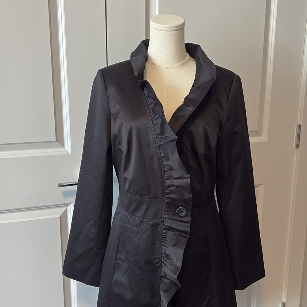 Chic Black Ruffled Coat - Picture 2 of 6